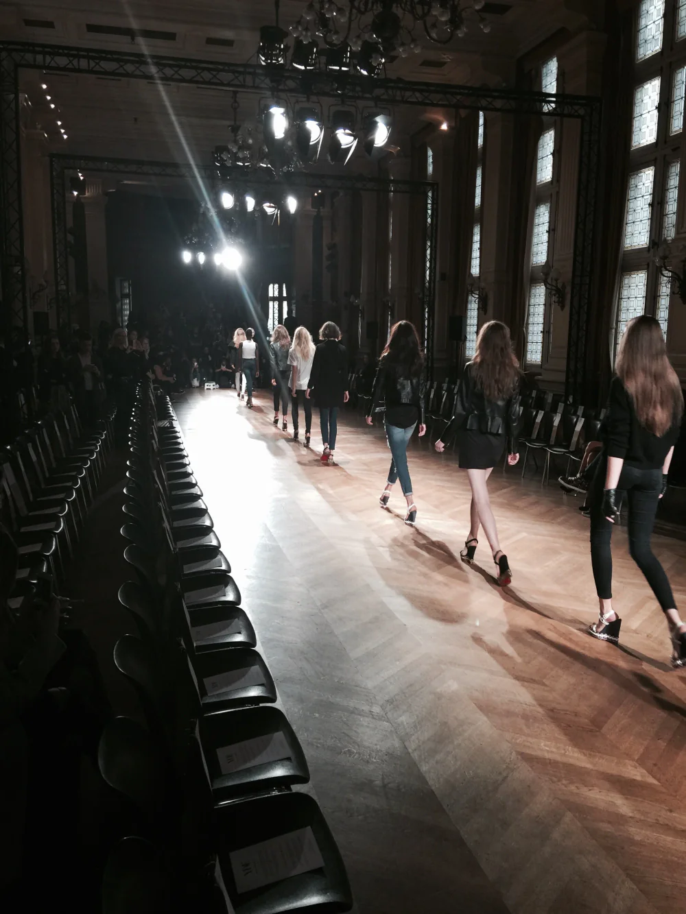 Models walking during a fashion show rehearsal